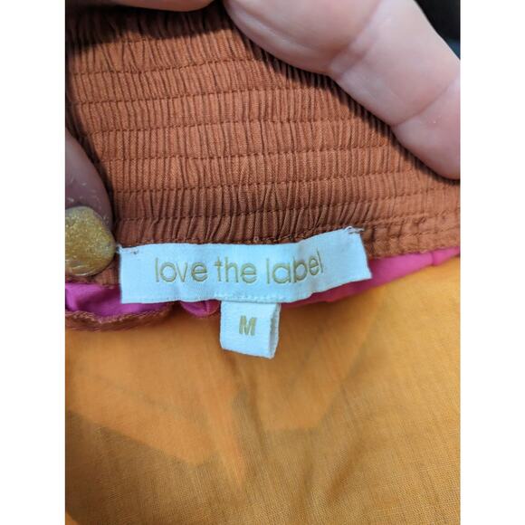 Love the Label Ruffle Strap Colorblock Midi Dress Cotton Pink Orange Medium - Picture 6 of 11
